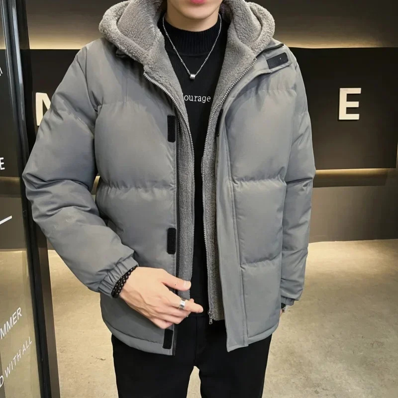 Thickened Cotton Jacket Mens Winter Fashion Outerwear Coat Casual Loose Fit Hooded Coat 251013