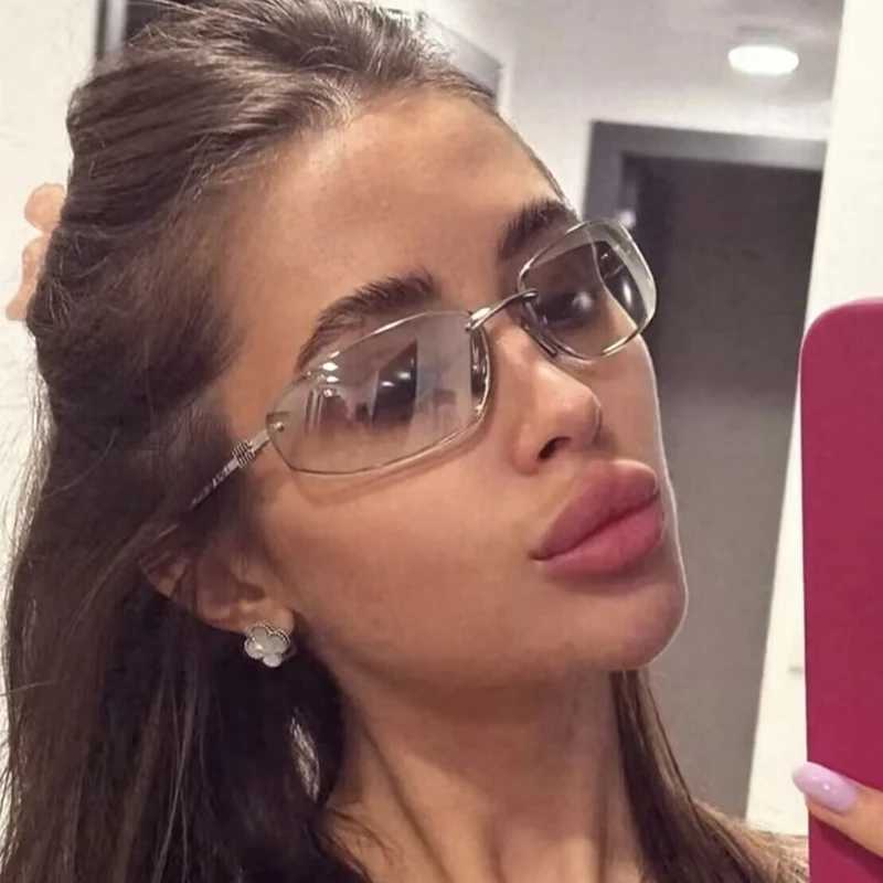 Oval Frameless Y2K Luxury Sunglasses Brand Design Highend Styling Punk Sunglasses Outdoor Retro Personality Sunglasses Women J251114