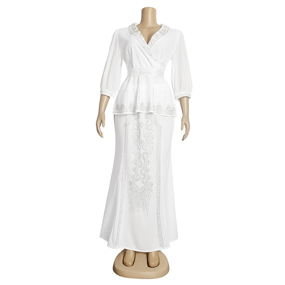 X10211Slim-fitting two-piece dress, top, skirt, European and American foreign trade plus-size women's clothing