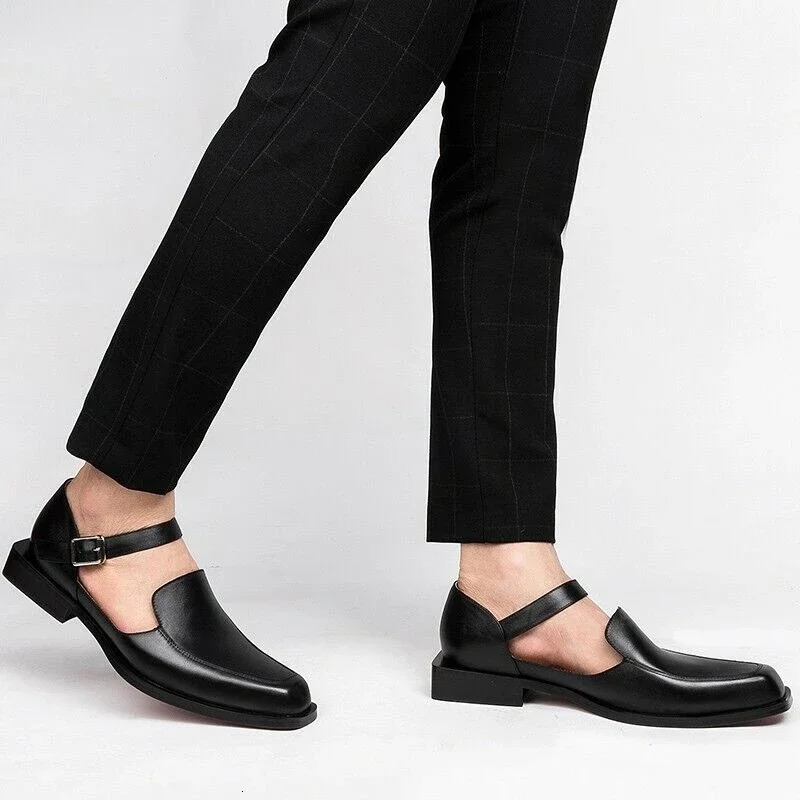 Black Mens Summer Sandals Pu Leather Buckle Strap Dress Shoes for Men with Business Formal Shoes Men 251021