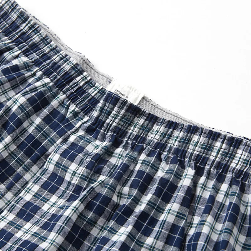 SXL Mens Cotton Underwear Boxer Shorts Casual Plaid Elastic Waistband Button Mens Boxer Underwear Comfortable Shorts for Home 251021