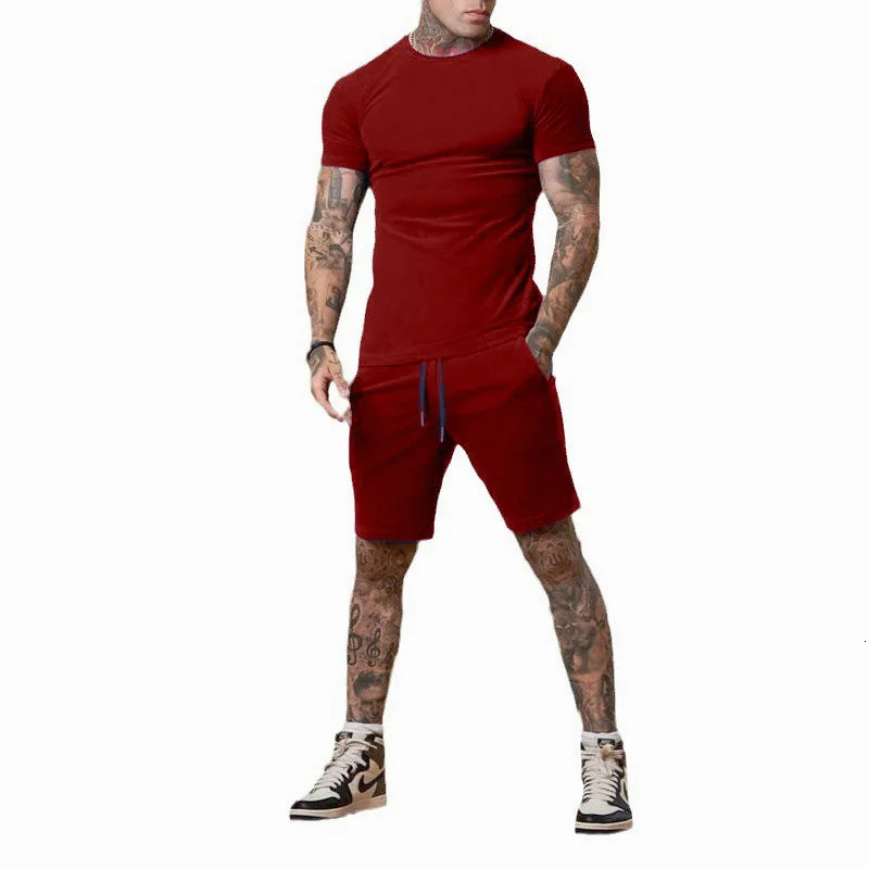 Fashionable and casual summer outdoor sports suit mens breathable Tshirt shorts casual and fashionable twopiece set tracksuit 251021