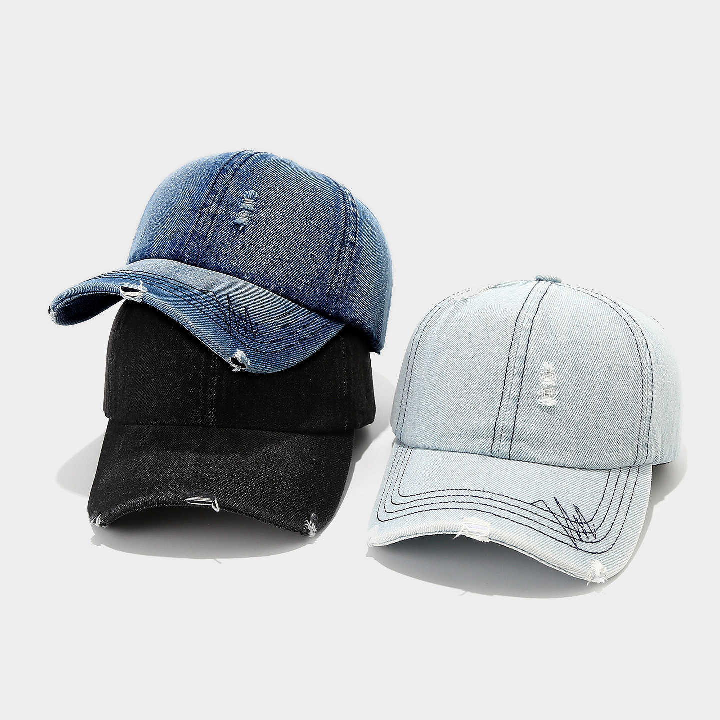 Denim Duckbill Cap for Women Covering New Fashion Distressed Washed Baseball Cap Allseason Sun Hat H251020