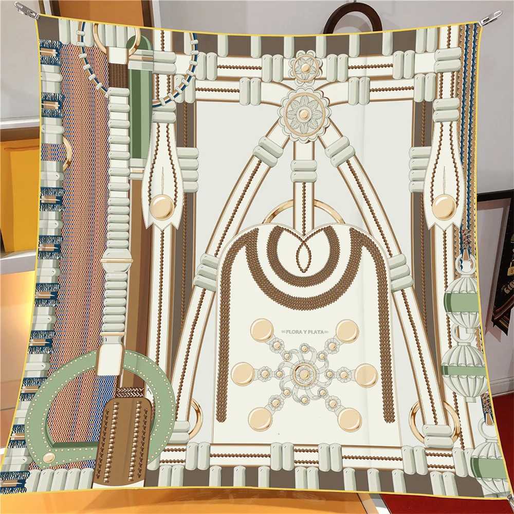 90cm Luxury Brand Square Scarf Wen Twill Silk Scarves Wraps Beach Shawl Hijabs Large Bandana Foards Neckerchi wearW251021