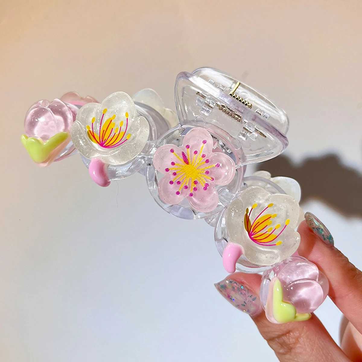 1pc cute tulip flower hair grip clip on the back of the head sweet shark clip peach blossom pink half hair clipW254021