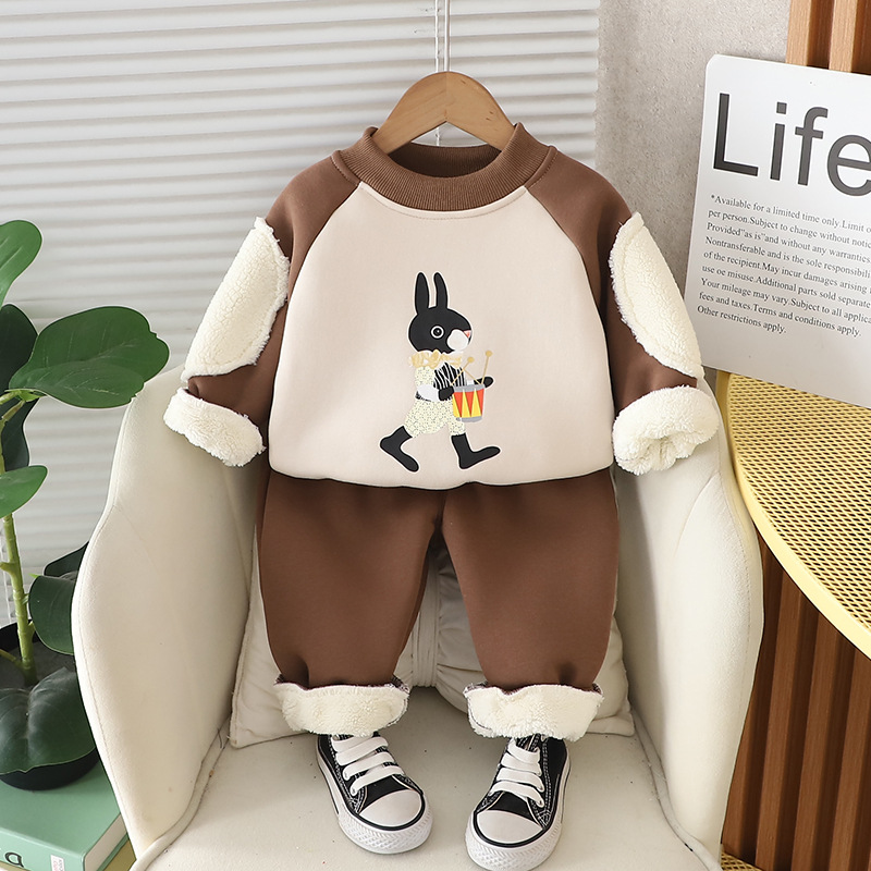 Winter Warm 2025 Kids Fleece-Lined Sweatshirt Set, Winter Thermal Outfit for Babies Toddlers Boys Girls Free Shipping