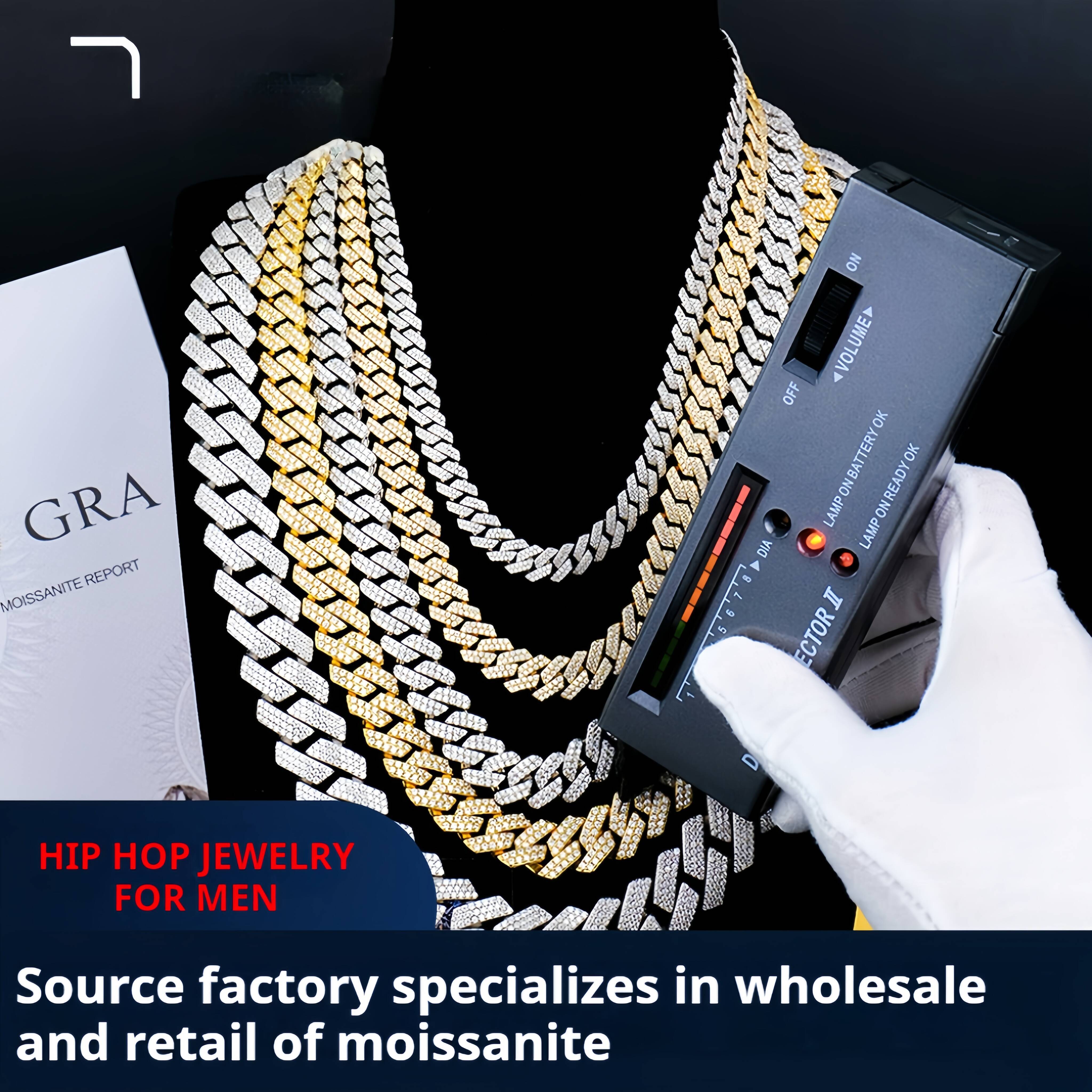 High Quality 8mm Silver Iced Moissanite Cuban Chain VVS1 Clarity Hot Sale Hip Hop Necklace Bracelet Cuban Link Chain