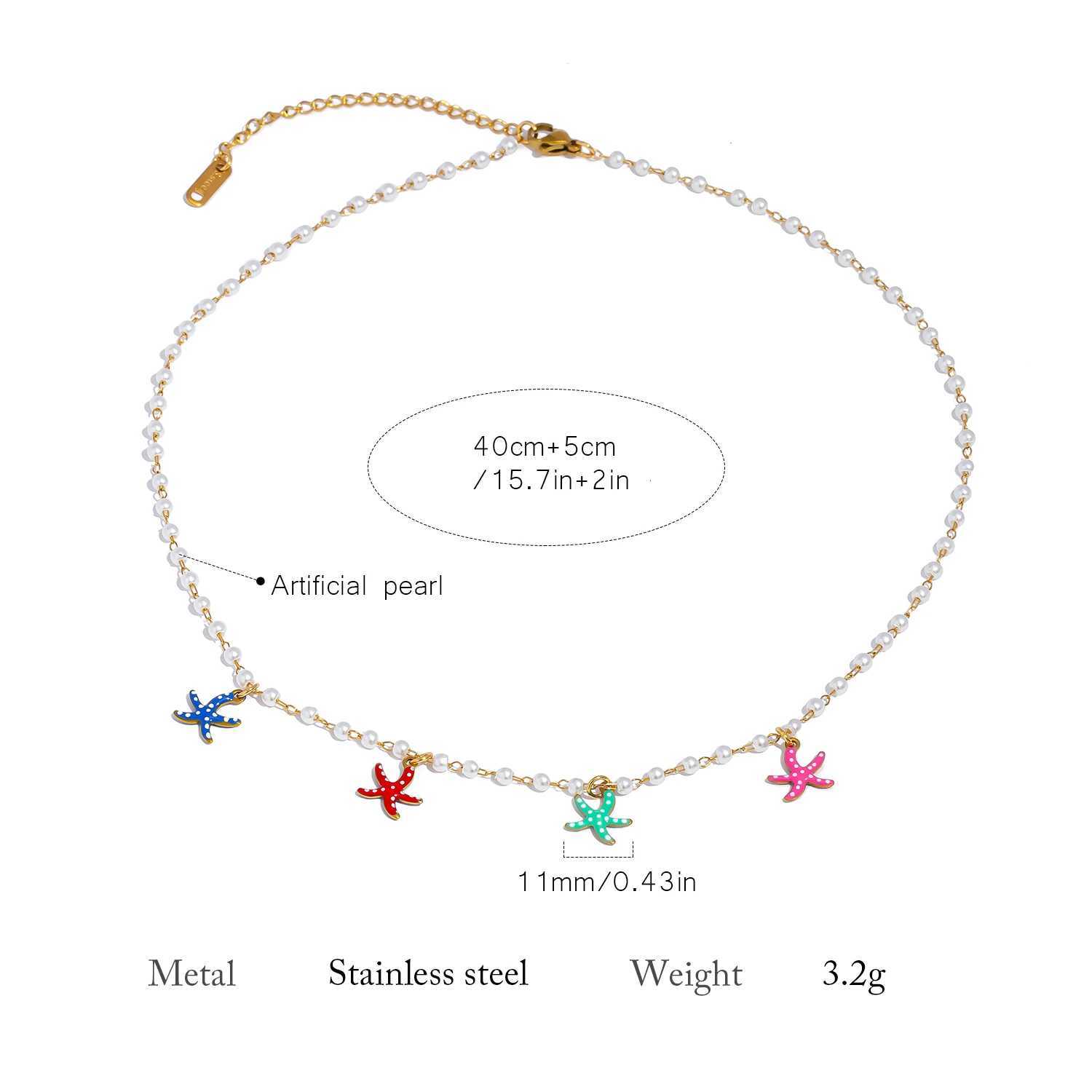 Colorful Starfish Pendant Pearl Necklace for Women Summer Beach Coastal Boho Hypoallergenic Stainless Steel Jewelry Gift XJ250717