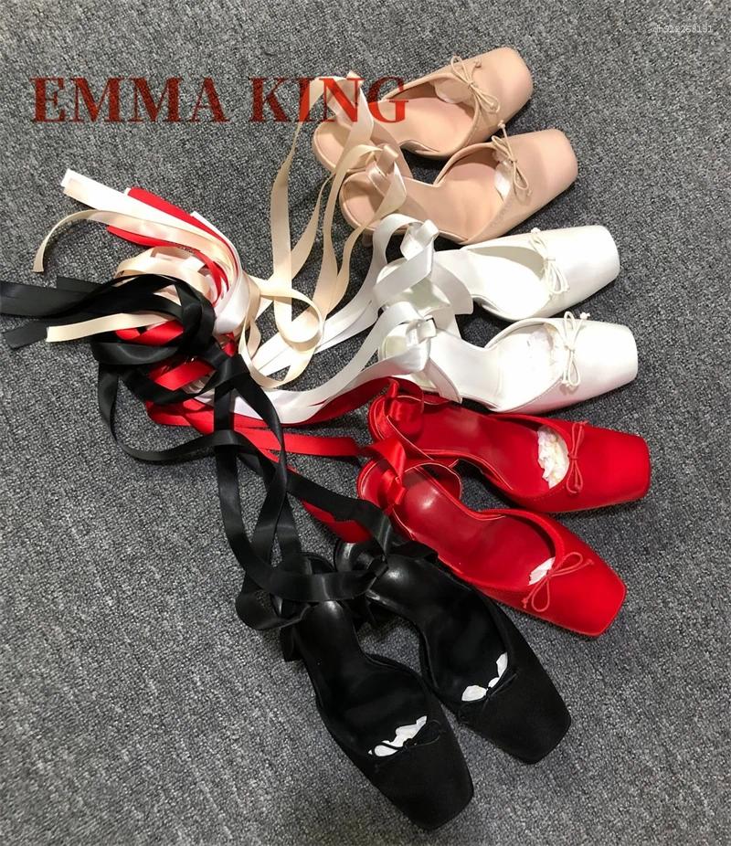 Dress Shoes Square Toe High Heels Ballet Ankle Buckle Strap Satin Sandals Elegant Luxury Design Women Pumps Comfort Party