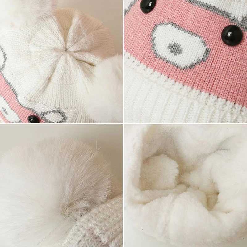 Cute Cartoon Baby Earmuffs Cap Plush Ball Children Ear Protection Hat 26year Baby Winter Woolen Warm Knit Hats Laceup Beanies J251021