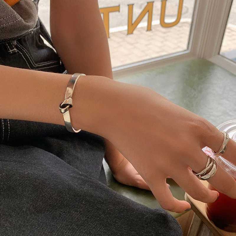 Foxanry Minimalist Silver Color Cuff Bracelets for Women Couples New Fashion Simple Knotted Geometric Party Jewelry Gift J251021