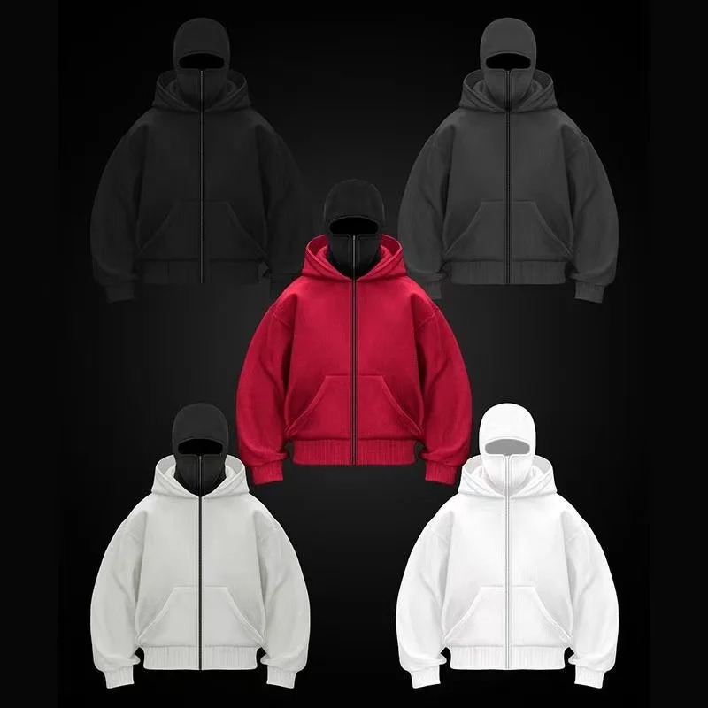 Spring Autumn Men Women Masked Double Hoodies Hip Hop Coats Loose Trendy Gothic Cardigan Zipper Hoodie Sweatshirt Jacket 251017