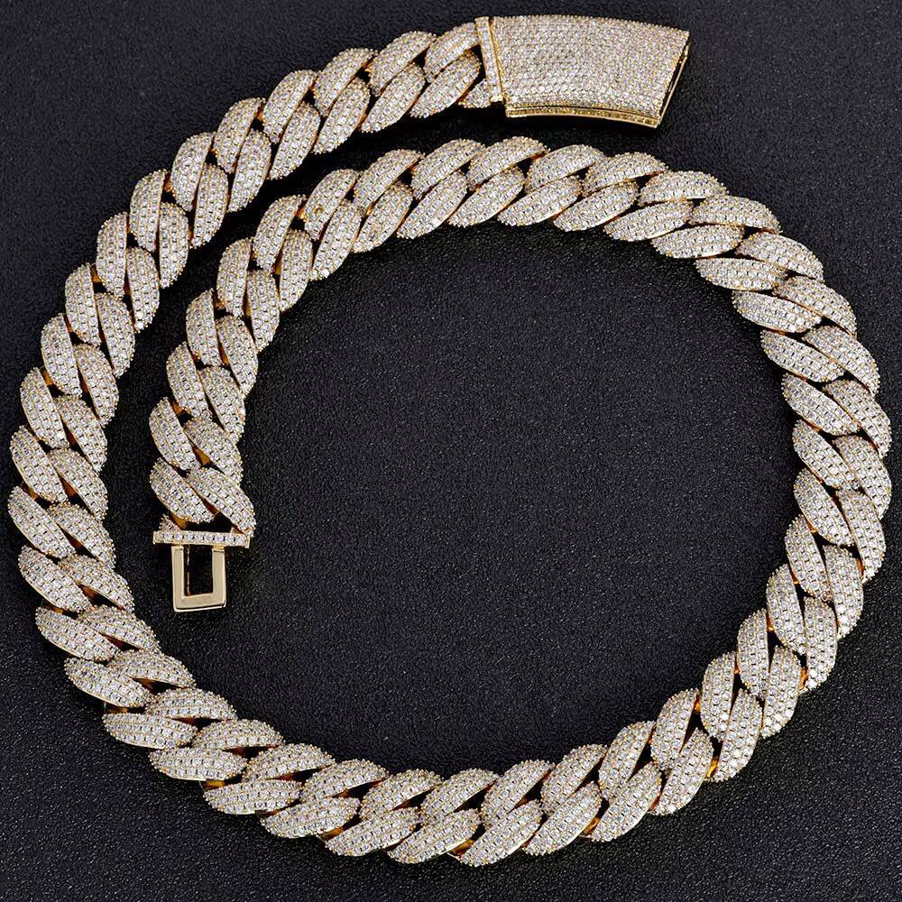 NUOYA 18mm Shiny 3 Row Diamond White Gold Cuban Chain Necklace for Women Full Diamond Iced Out Cuban Link Chain Hip Hop Jewelry