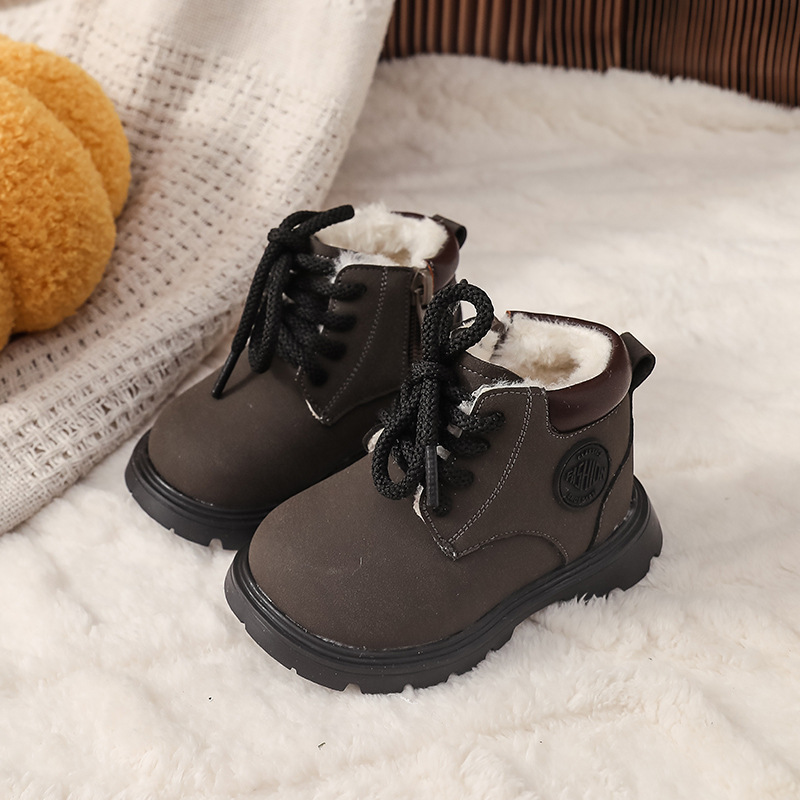 Waterproof anti slip cotton boots for boys with plush insulation children's snow boots with thickened thickness winter cotton shoes for girls Fre