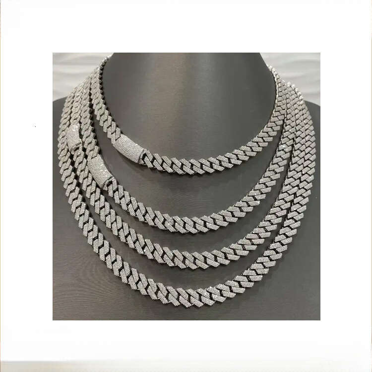 12mm Gold-Plated Moissanite Ice Sier Cuban Necklace Hip-Hop Jewelry for Men and Women Party Chain