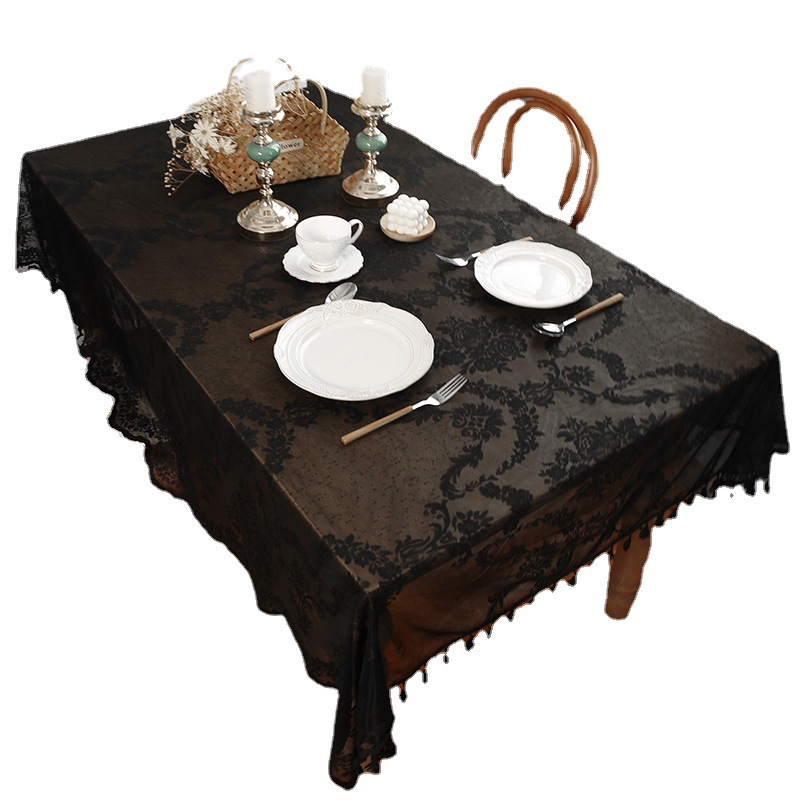 Tassel lace tablecloth home black and white rectangular table mat coffee table decorative tablecloth Y3WC01