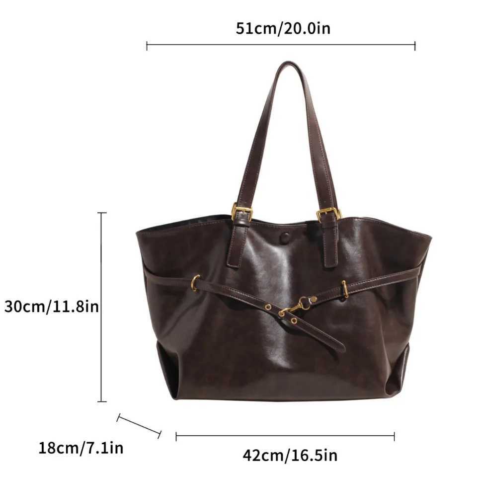 Winter Style Womens Retro Large Capacity PU Leather Tote Shoulder Bag Metal Buckle Strap Accents TopHandle Hand Bags for Women Z251018