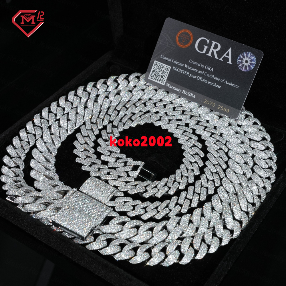 In Stock 14mm 18MM Cuban Link Chain HipHop Men Necklace 925 Silver VVS Moissanite Cuban Chain