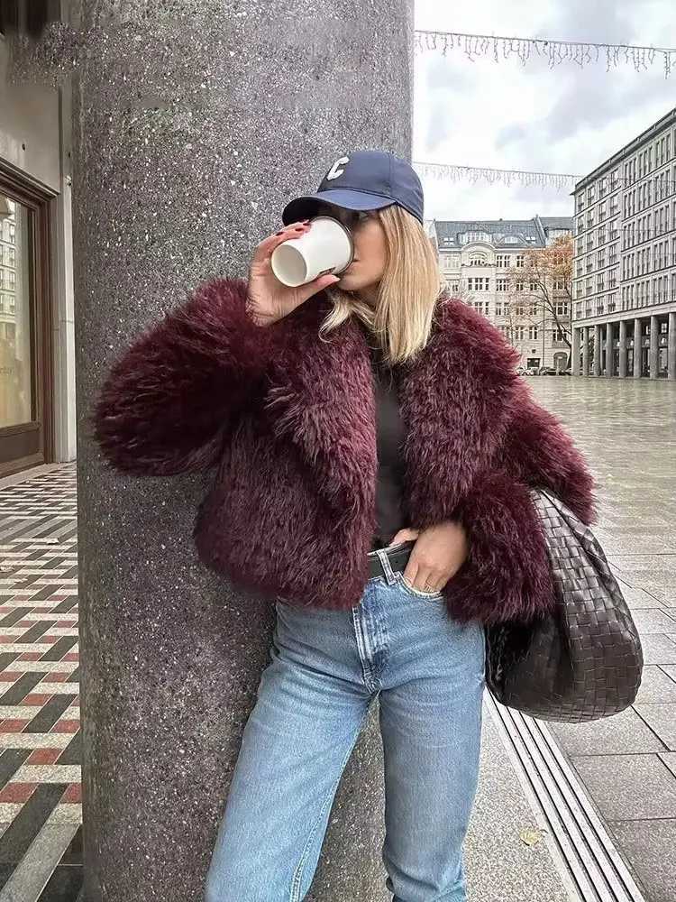 HH Autumn Winter Women Elegant Faux Fur Loose Casual Warm Long Sleeve Jacket Vintage Solid Fashion High Street Lady Outwear Y251105