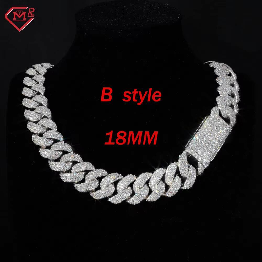 In Stock 14mm 18MM Cuban Link Chain HipHop Men Necklace 925 Silver VVS Moissanite Cuban Chain