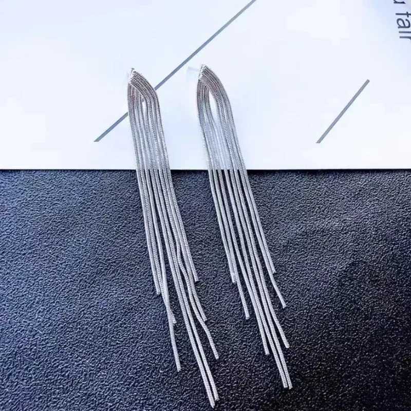 Vintage Gold Color Bar Long Thread Tassel Drop Earrings for Women Glossy Arc Geometric Korean Earring Fashion Jewelry 2023 New J251021