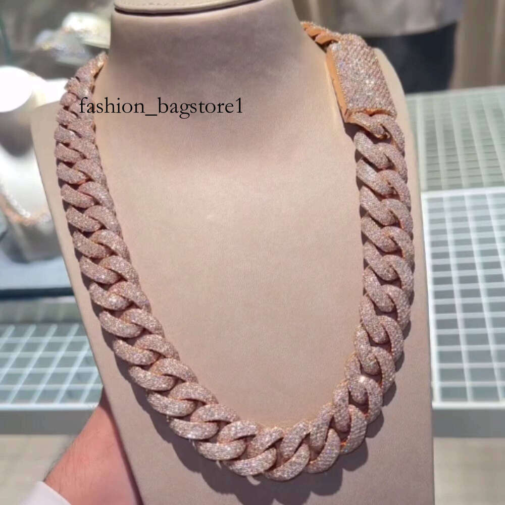 Premium Hip-Hop Jewelry 10k Gold 20mm VVS1 Silicon Stone Necklace Iced Cuban Chain