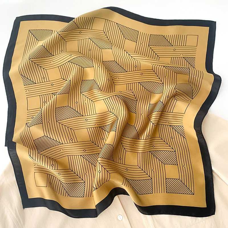 1pcs 70cm Striped Geetric Pattern Silk Scarf for Wen Imitation Silk Fresh and Versati wear Clothing Square ScarfW251021