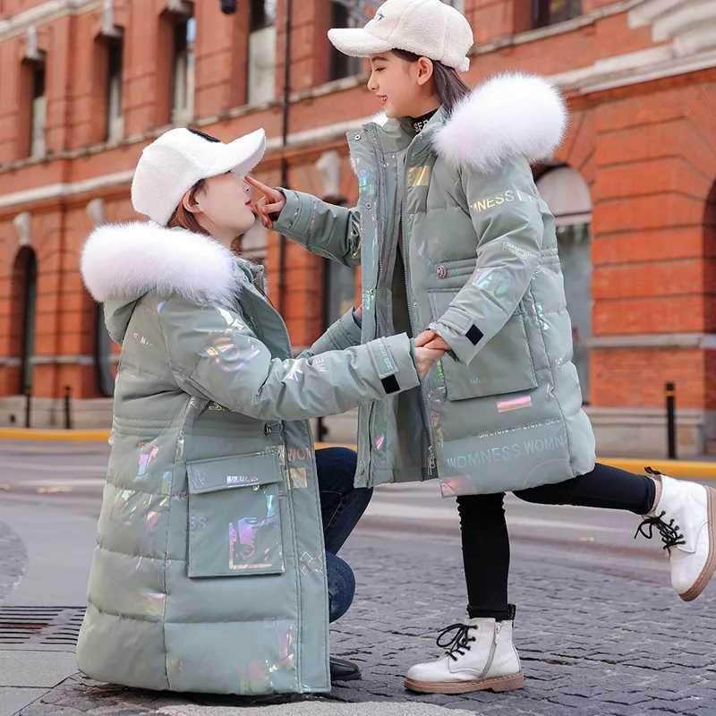 30 C Winter warm Down cotton Jacket Girls faux fur Coat Waterproof Hooded clothes Child Outerwear Clothing Parka Snowsuit 516YT251021
