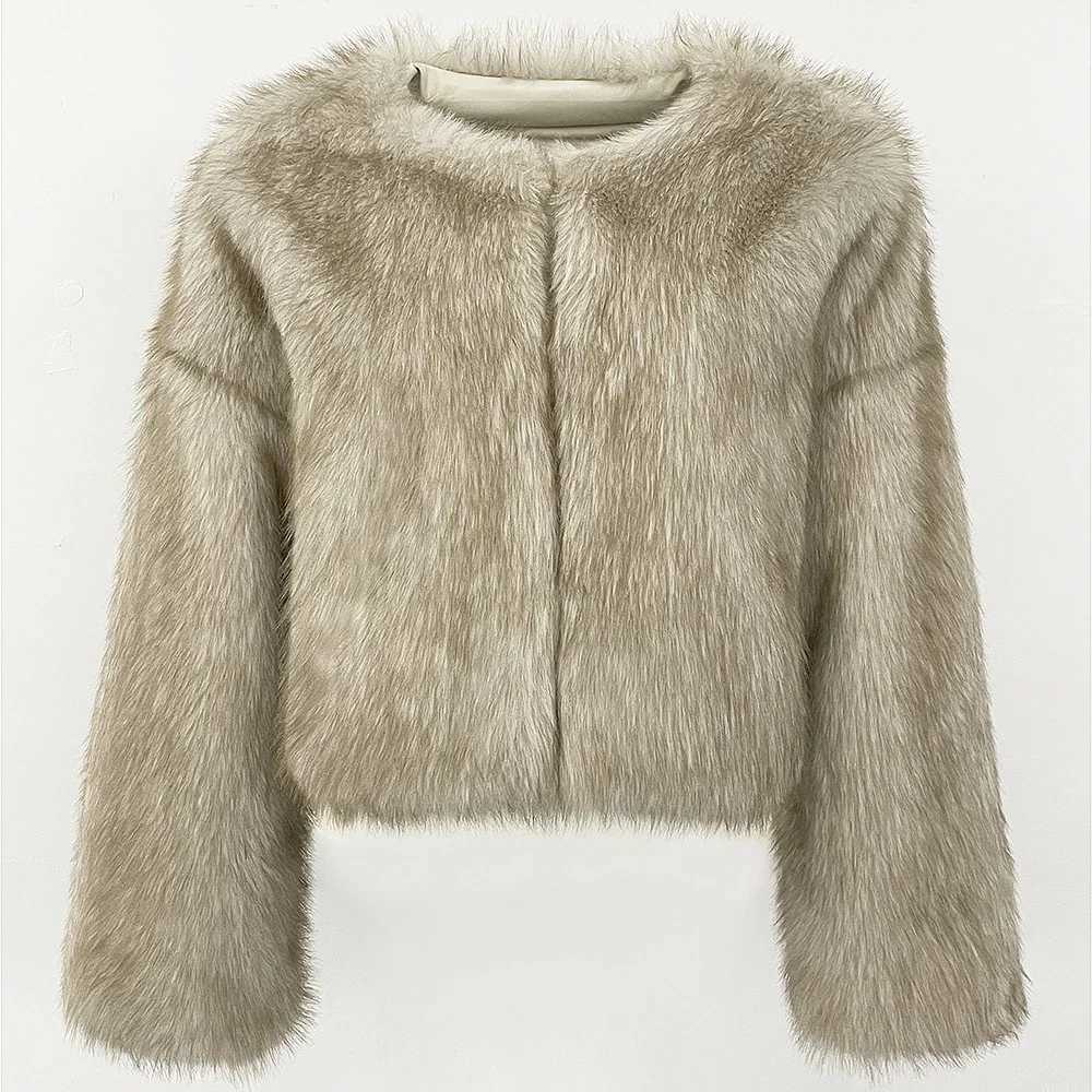 OFTBUY Faux Fur Jacket Women Street Fashion Week Luxury Brand Fur Coat Ecofriendly Gardient Cropped Winter Girls Fluffy Short1 Y251105