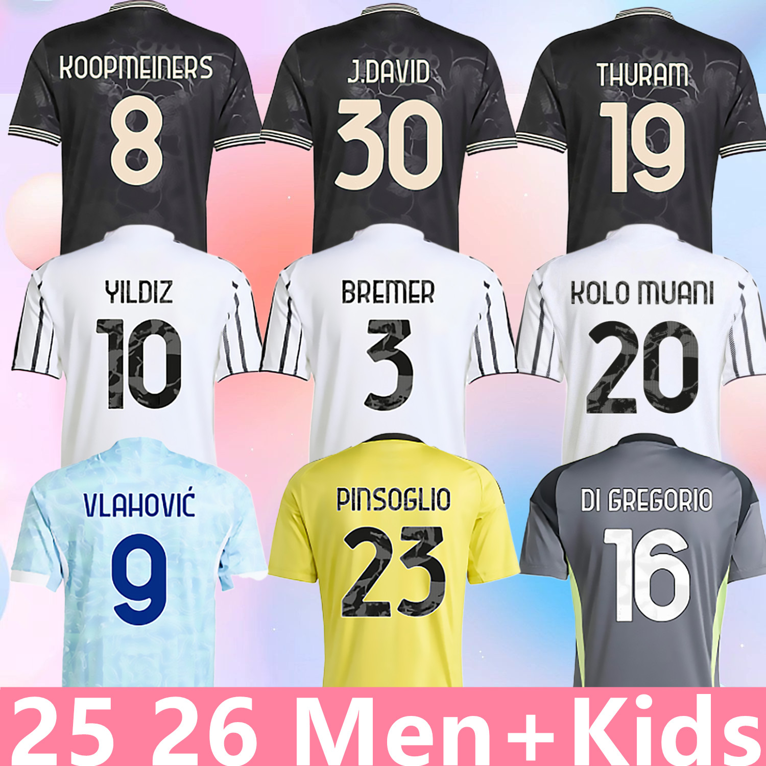 fans player soccer jerseys 2025 2026 home away MILIK OPENDA J.DAVID DI MARIA VLAHOVIC KEAN N.GONZALEZ Yildiz Thuram Bremer football shirt 25 26 Kits men and Kids unifor