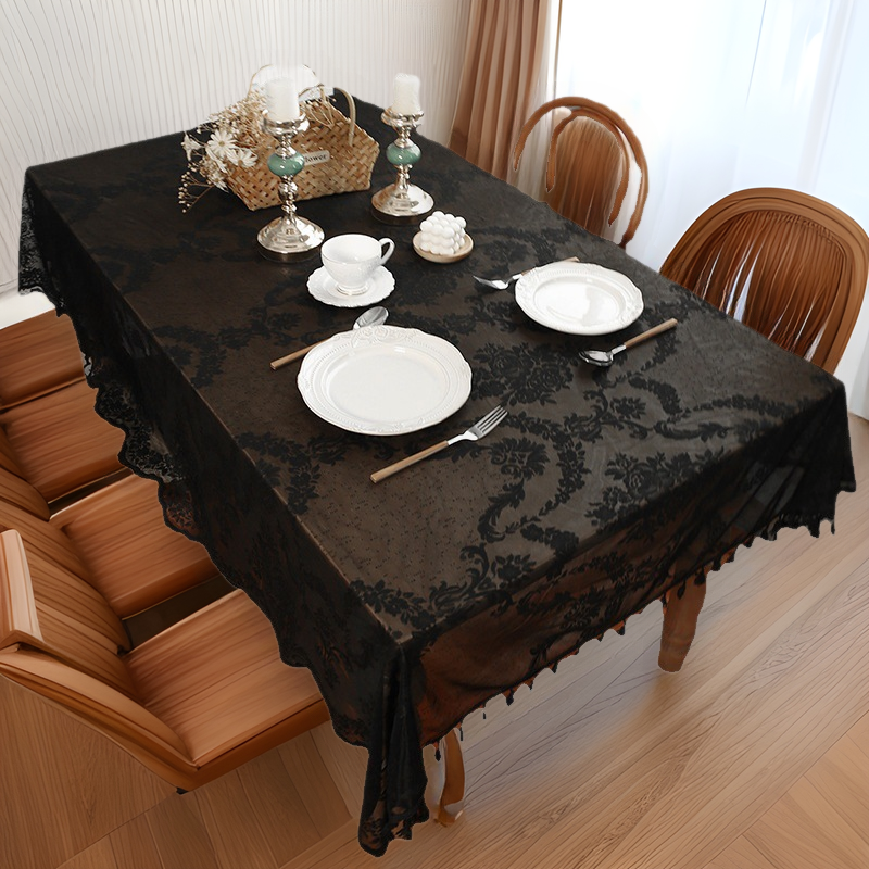 Tassel lace tablecloth home black and white rectangular table mat coffee table decorative tablecloth Y3WC01