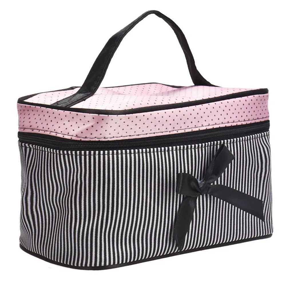 Women Travel Bow Stripe Make Up Bags Girl Cosmetic Bag Makeup Beauty Bra Wash Organizer Toiletry Pouch Storage Kit Bath CaseW251021