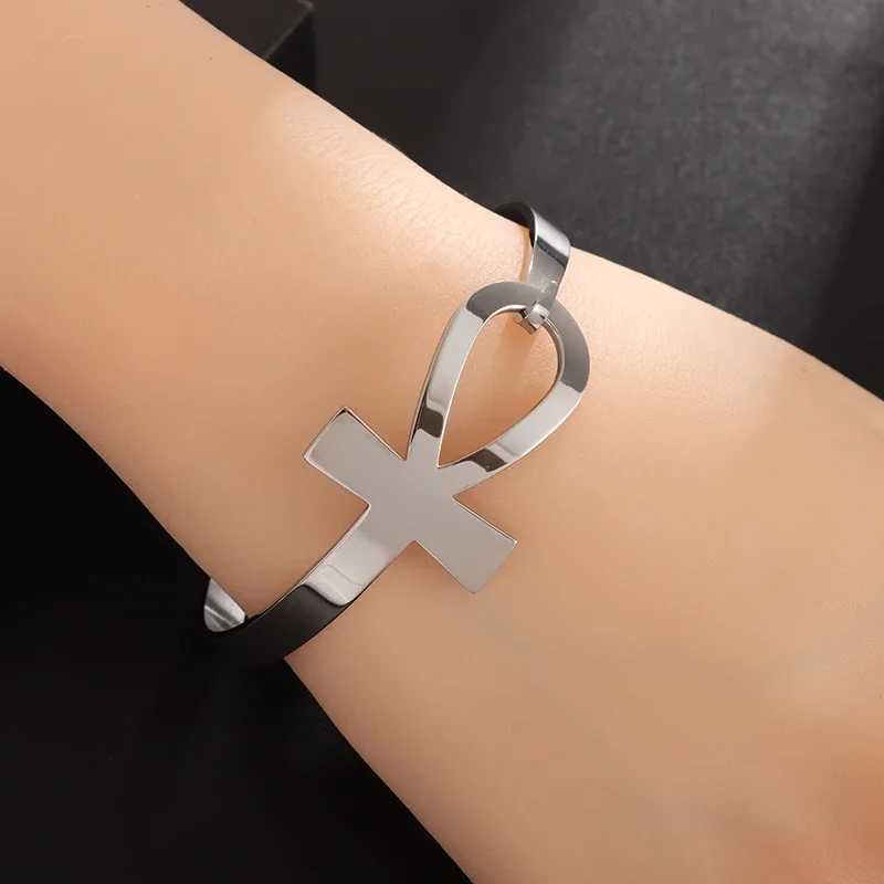 Egyptian Symbol Ankh Cross Life Cuff Stainless Steel Bracelet Mens Religious Amulet Jewelry J251021