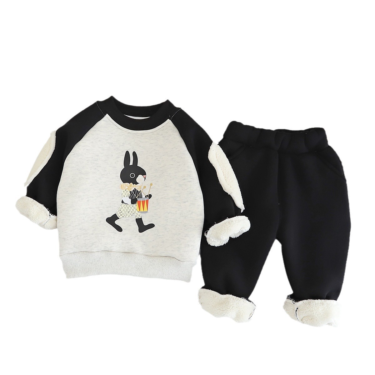 Winter Warm 2025 Kids Fleece-Lined Sweatshirt Set, Winter Thermal Outfit for Babies Toddlers Boys Girls Free Shipping