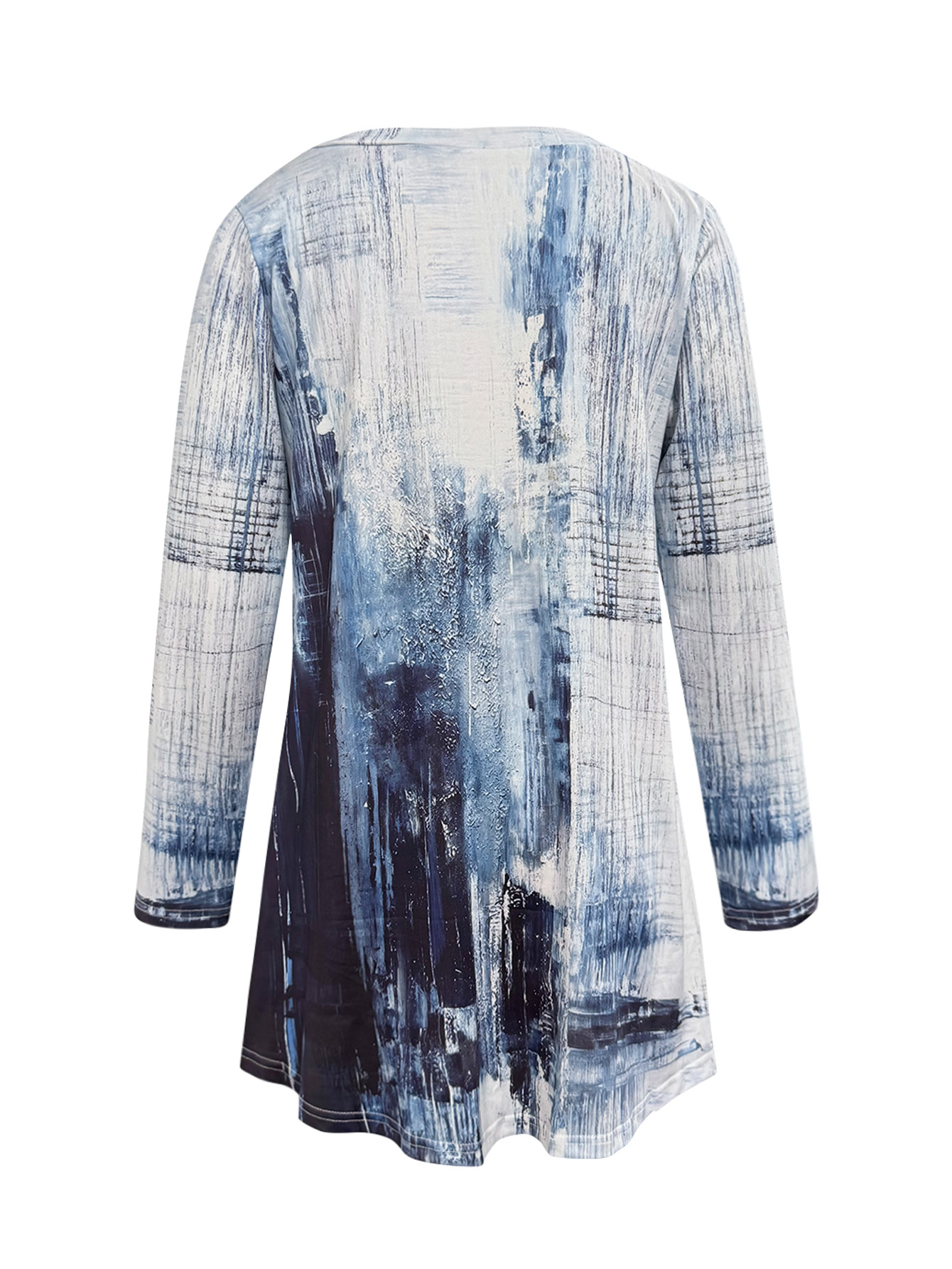 Women's Early Autumn New Full-Body Printed Crew Neck Long Sleeve T-Shirt, Milk Silk Fashion Vacation Women's Top (S-XXL, Blue)-CF53746