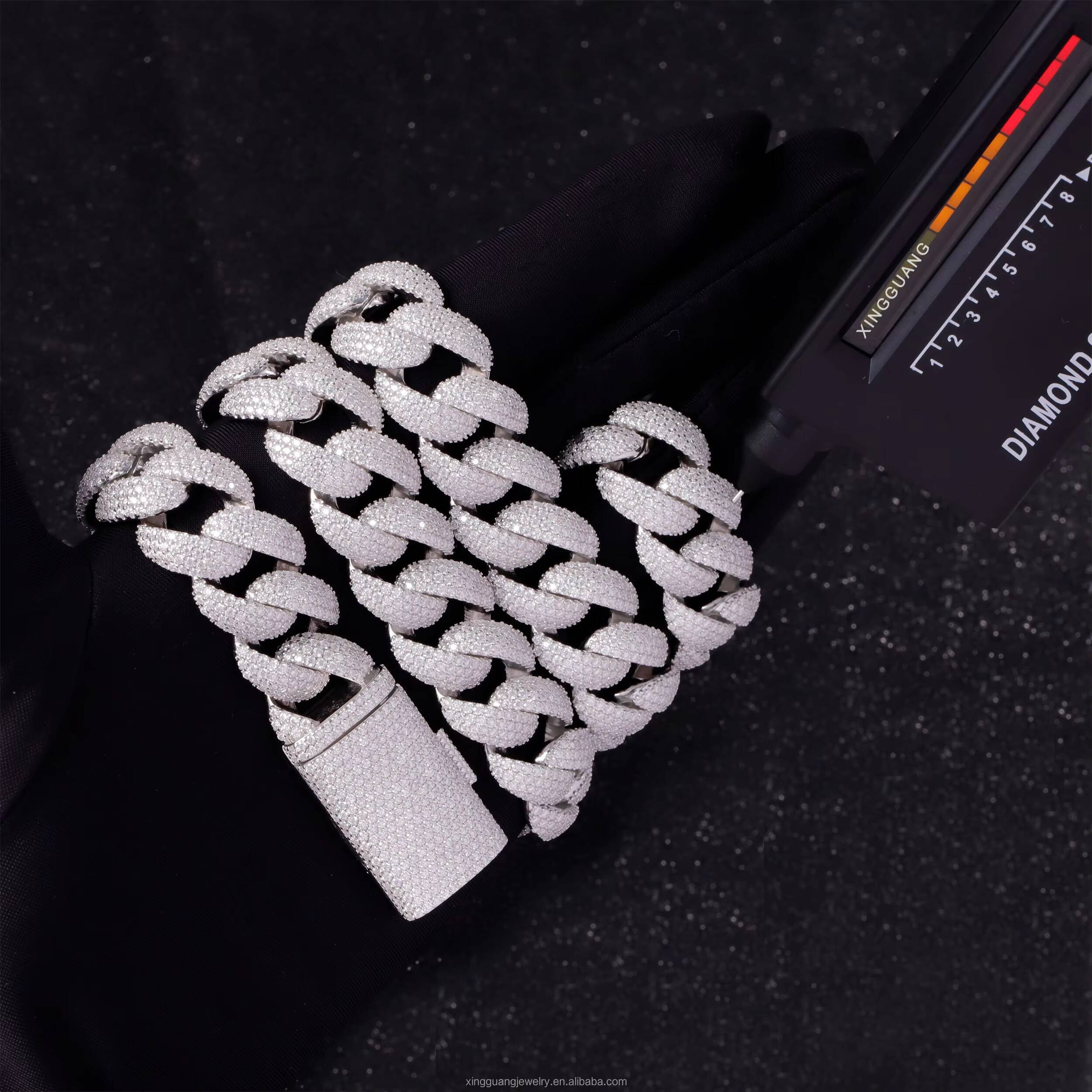 Heavy Weight 17mm 20mm 22mm Full Iced Out Cuban Link Gold Plated 925 Silver Pass Diamond Tester VVS Moissanite Chains Necklace