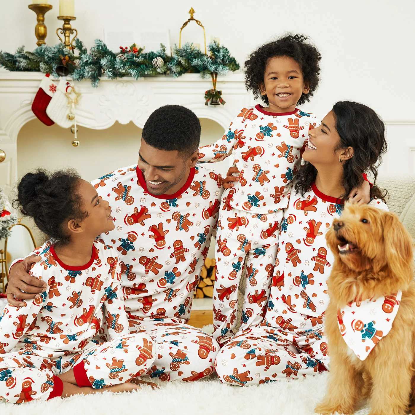 Family Matching Christmas Pajama Set With Cute Gingerbread Man Print Top And Pants Cozy Sleepwear L251021QCHN