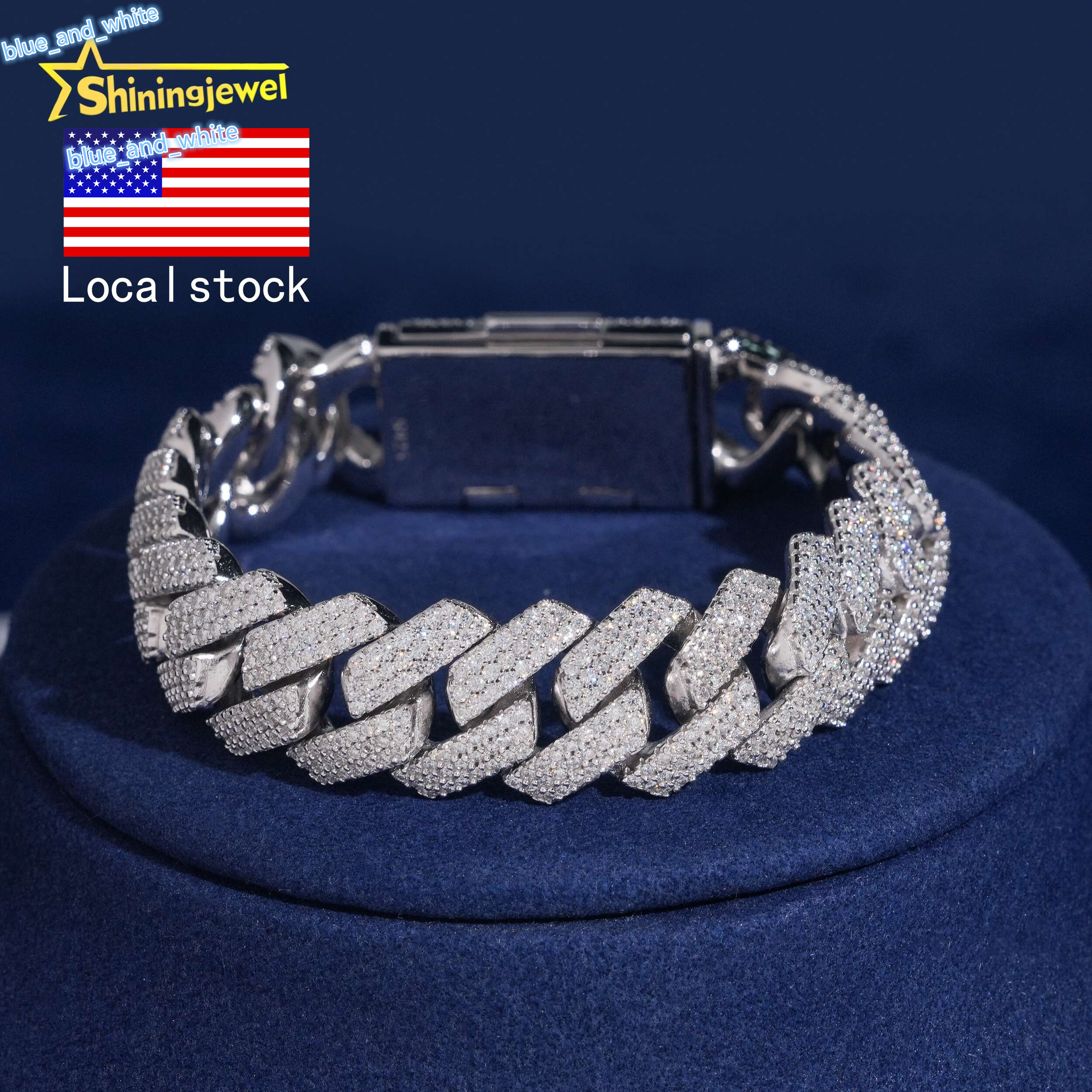 US Warehouse Local Stock Pass Diamond Tester 15mm 3rows Cuban Bracelet S925 Gold Plated VVS Moissanite Cuban Link Bracelet