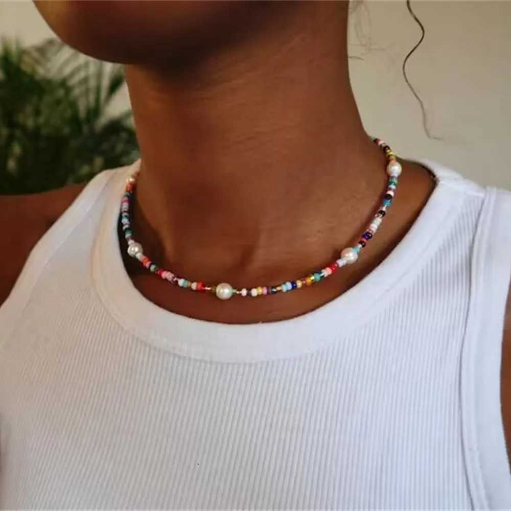 Vintage Color Bead Pearl Artificial Pearl Letter Pendant Chain Necklace For Women Female Fashion Multi-layer Boho Choker Jewelry XJ250717