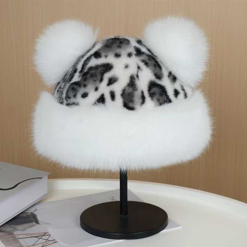 Pastoral Style Warm Fur Hat Leopard Print Bear Ears Cute Hat H251020