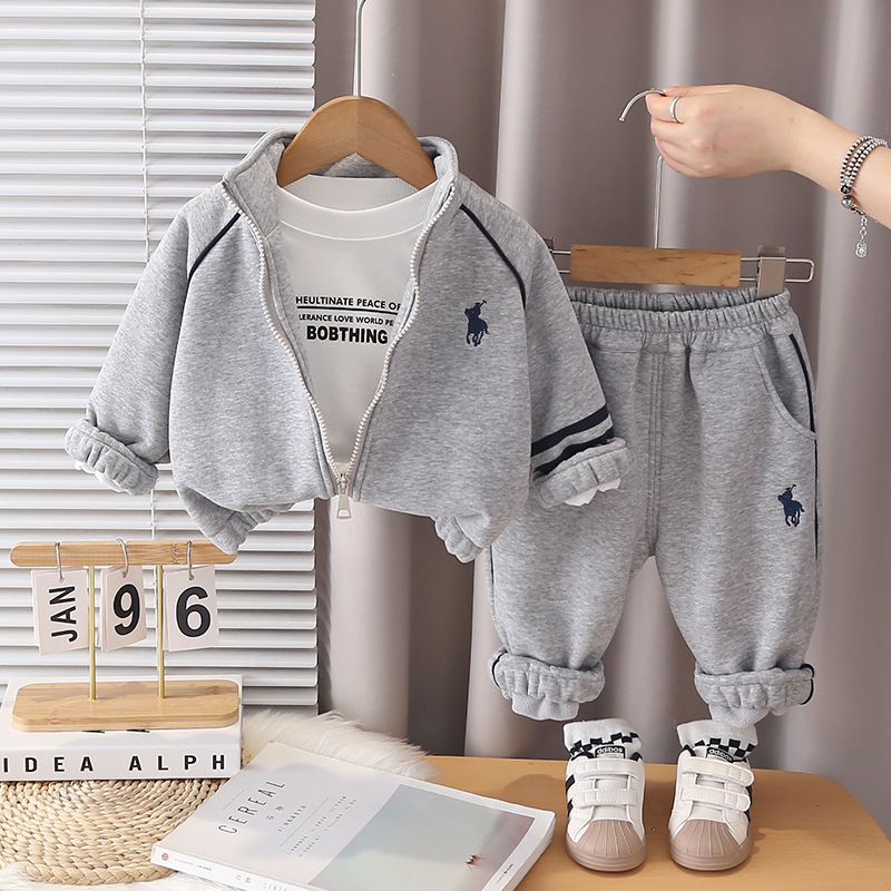 2025 Boys Fleece-Lined 3-Piece Set, Korean Style Winter Outfit for Toddlers, Warm Jacket & Pants Coordinated Ensemble