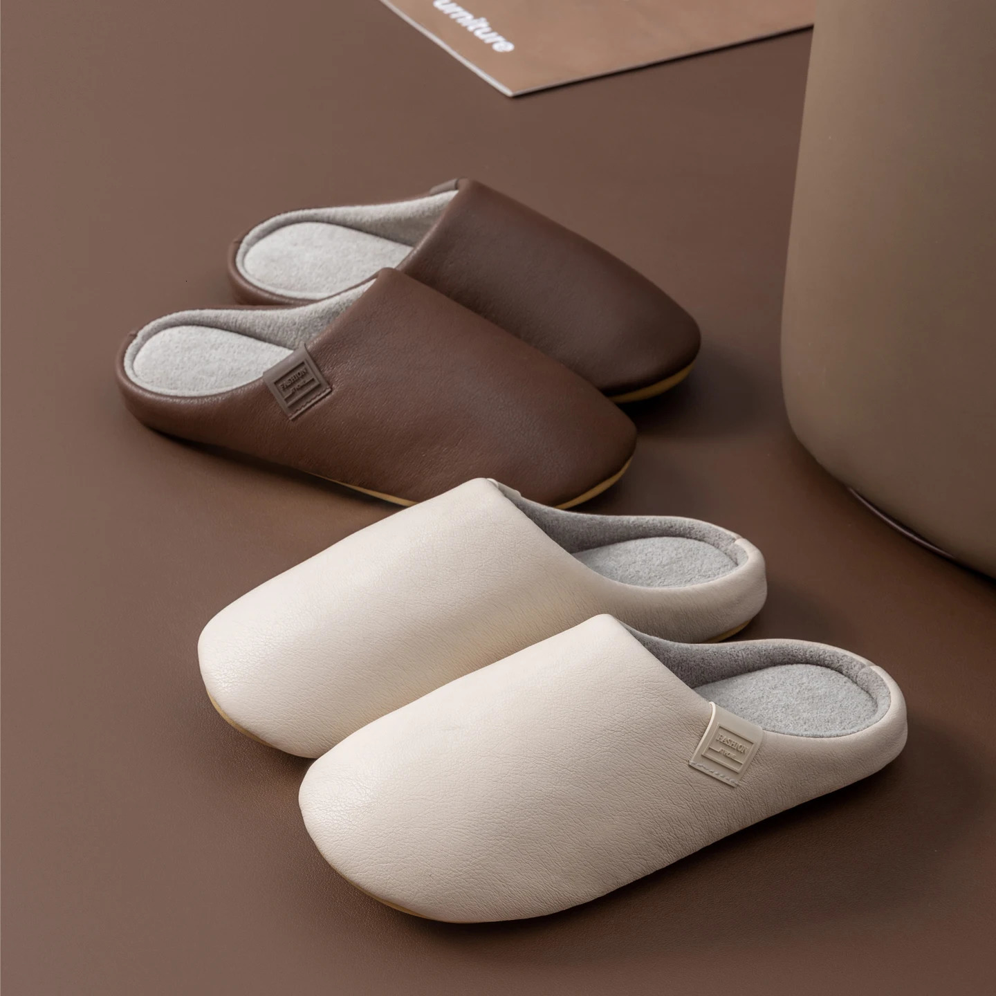 Womens Winter Slippers FuzzyLined House Shoes with NonSlip Sole Soft LeatherLook Waterproof SlipOns for Indoor Comfort 251021