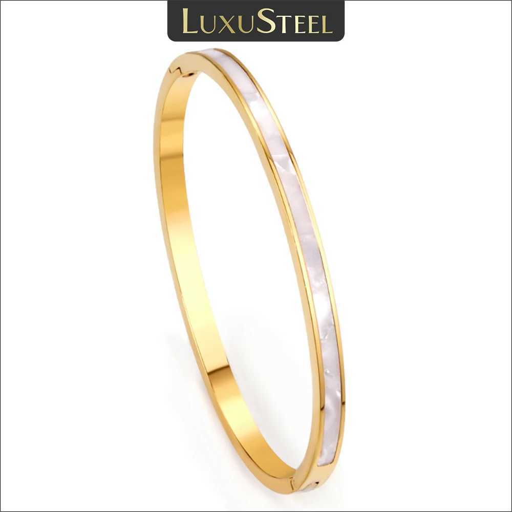 LUXUSTEEL Stainless Steel White Shell Bracelets For Women Girls Classic Golden Color Luxury Bangles Wedding Tarnish Free Jewelry J251021