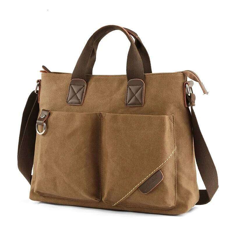 Designer Luxury Canvas Men Handbag Inch Laptop Briefcase Vintage Solid Color Shoulder Bag Large Capacity Business Retro Messenger Bags