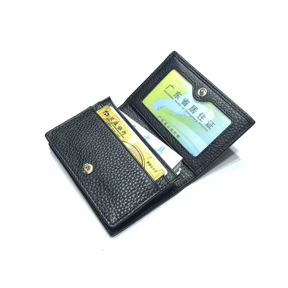 Free Customized Men Cow Genuine Leather Business Card Holder Women Bifold Leather Credit Card Case Coin Purse 251013