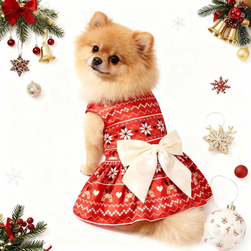 Christmas Pet Clothes Round Neck Sleeveless Printed Dress Santa Claus Snowflake For Small Medium Large Dogs Year Present H260129