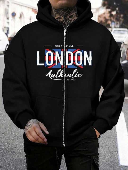 London 3D Printed Alphabet Mens Zipper Hoodie Daily Sports Commuter Top W251021