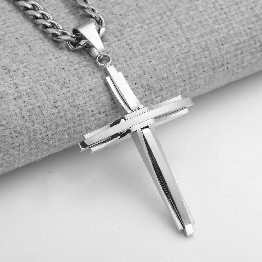 Vintage Cross Pendant Necklace Punk New Design Classic 316L Stainless Steel Curb Chain Men Women Necklace Jewelry XJ250717