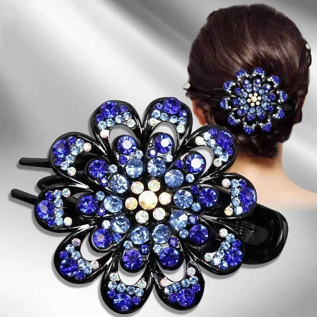 Korean Style Women Girls Hair Accessories Duck Billed Hairpins Headwear Coiled Rhinestone Elegant Hair Clip Three Tooth ClipW254021
