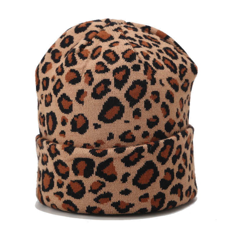 Leopard Knitted Hat Womens Fashion Trend Versatile Wool Hat Womens Winter Hat Trend H251020